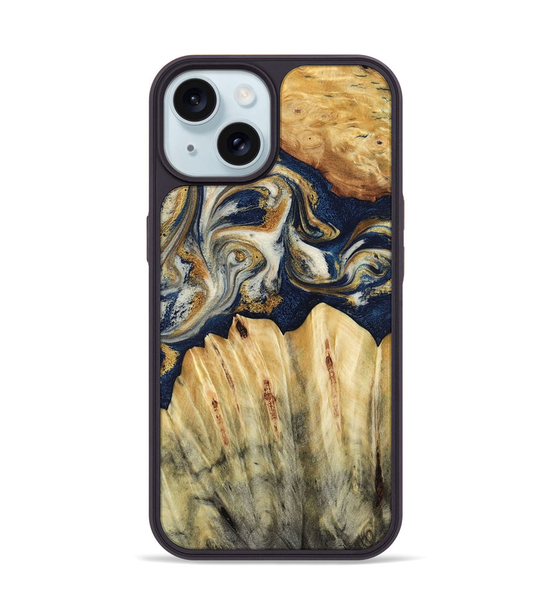 iPhone 15 Wood Phone Case - Judi (Teal & Gold, 787488)