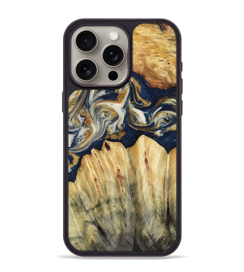 iPhone 15 Pro Max Wood Phone Case - Judi (Teal & Gold, 787488)