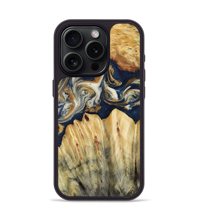 iPhone 15 Pro Wood Phone Case - Judi (Teal & Gold, 787488)
