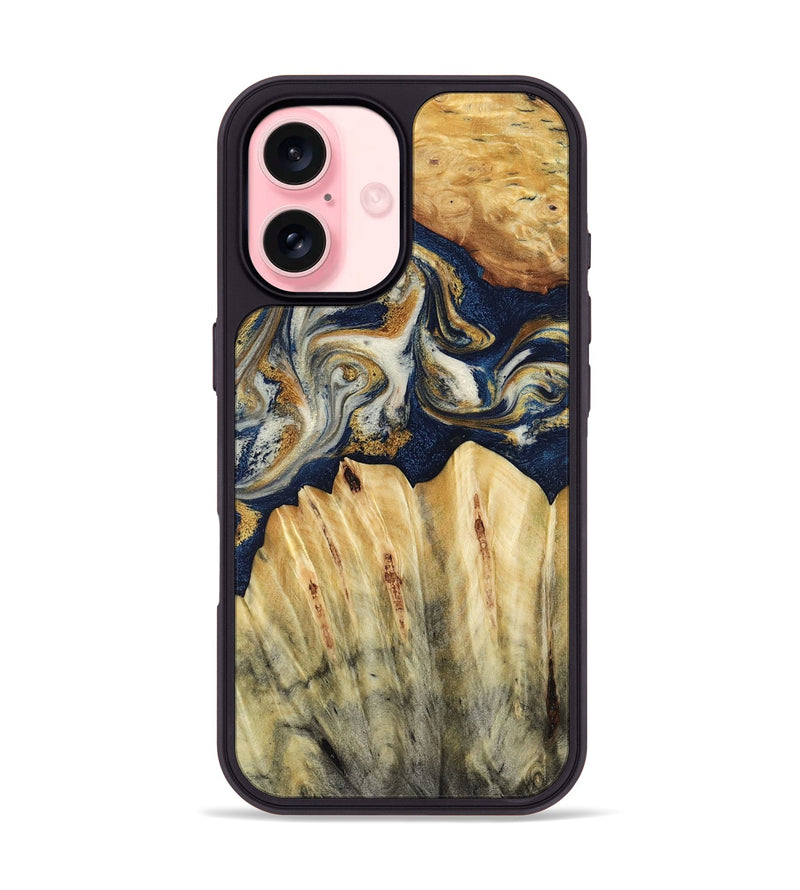 iPhone 16 Wood Phone Case - Judi (Teal & Gold, 787488)