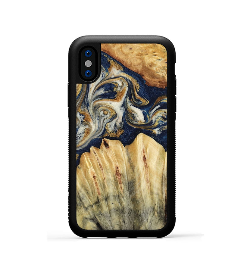 iPhone Xs Wood Phone Case - Judi (Teal & Gold, 787488)