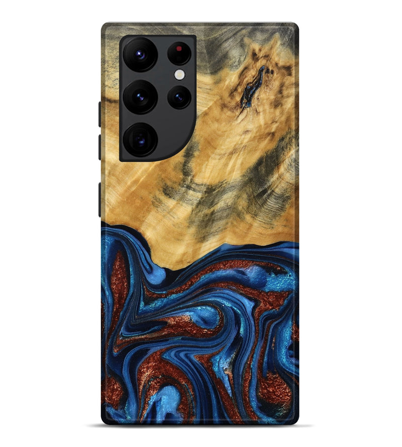 Galaxy S22 Ultra Wood Live Edge Phone Case - Ian (Teal & Gold, 787965)