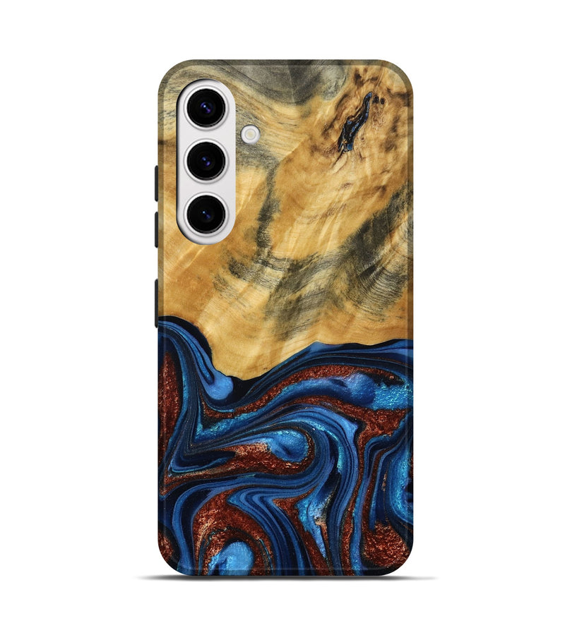 Galaxy S25 Wood Live Edge Phone Case - Ian (Teal & Gold, 787965)
