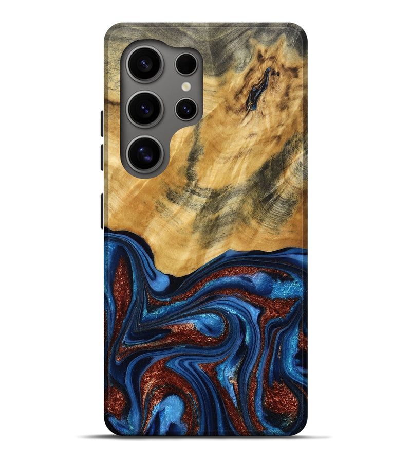 Galaxy S25 Ultra Wood Live Edge Phone Case - Ian (Teal & Gold, 787965)