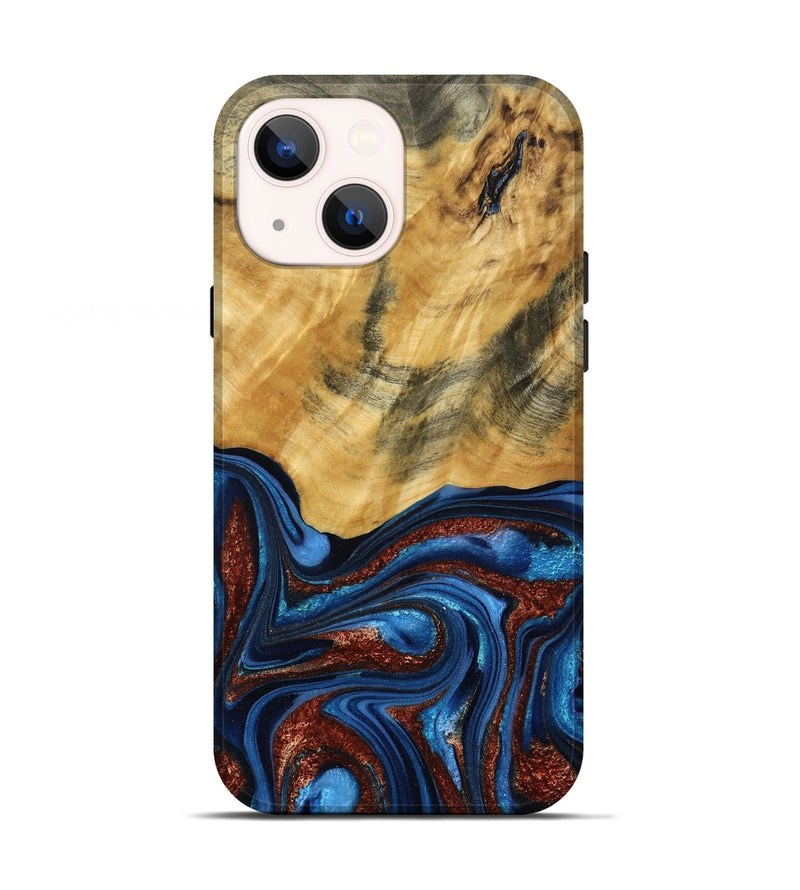 iPhone 13 Wood Live Edge Phone Case - Ian (Teal & Gold, 787965)