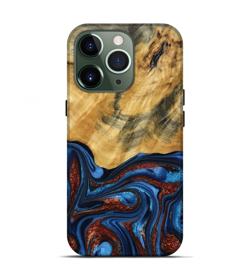 iPhone 13 Pro Wood Live Edge Phone Case - Ian (Teal & Gold, 787965)