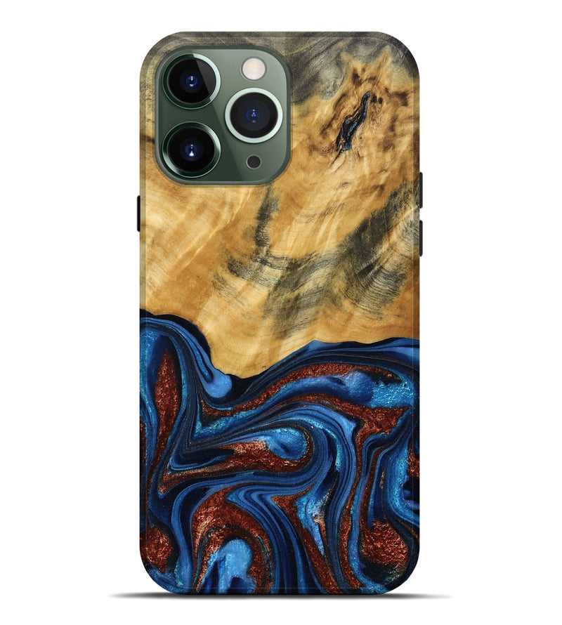 iPhone 13 Pro Max Wood Live Edge Phone Case - Ian (Teal & Gold, 787965)