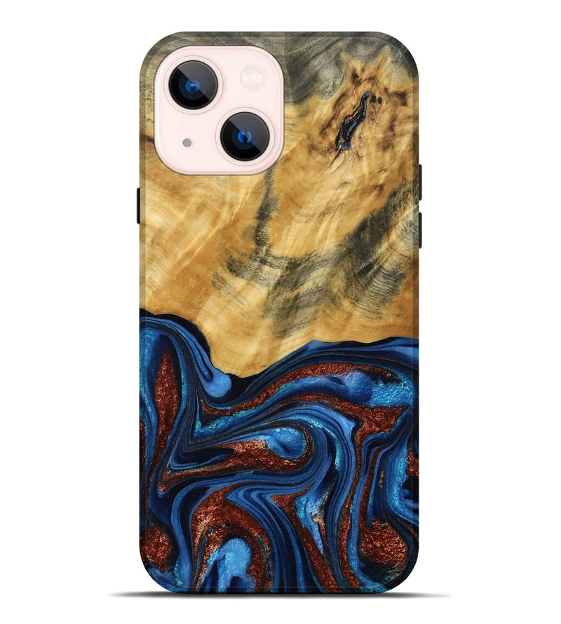 iPhone 14 Plus Wood Live Edge Phone Case - Ian (Teal & Gold, 787965)