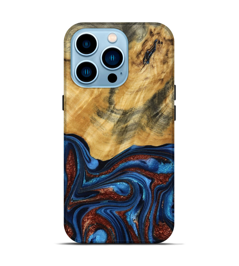 iPhone 14 Pro Wood Live Edge Phone Case - Ian (Teal & Gold, 787965)