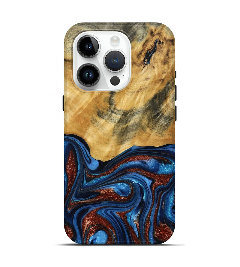 iPhone 15 Pro Wood Live Edge Phone Case - Ian (Teal & Gold, 787965)