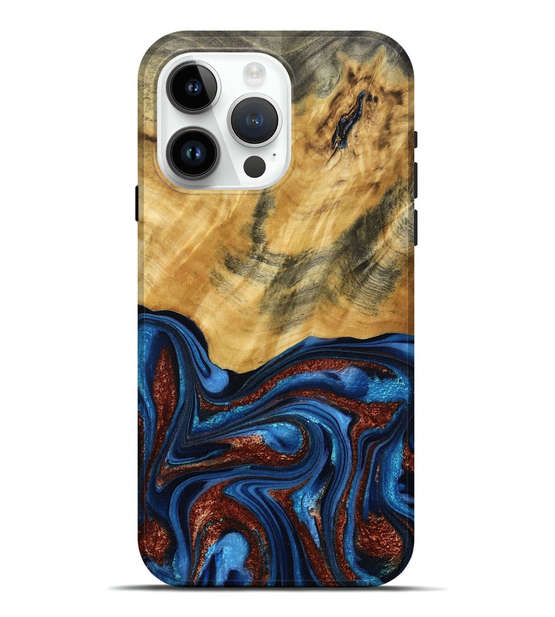 iPhone 15 Pro Max Wood Live Edge Phone Case - Ian (Teal & Gold, 787965)