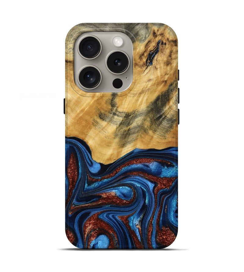iPhone 16 Pro Wood Live Edge Phone Case - Ian (Teal & Gold, 787965)
