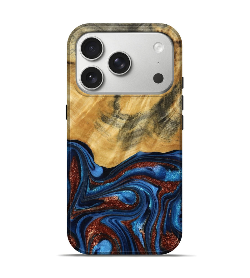 iPhone 17 Pro Wood Live Edge Phone Case - Ian (Teal & Gold, 787965)