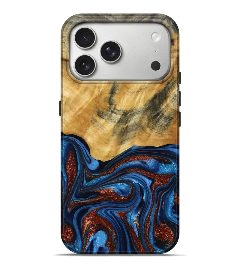 iPhone 17 Pro Max Wood Live Edge Phone Case - Ian (Teal & Gold, 787965)