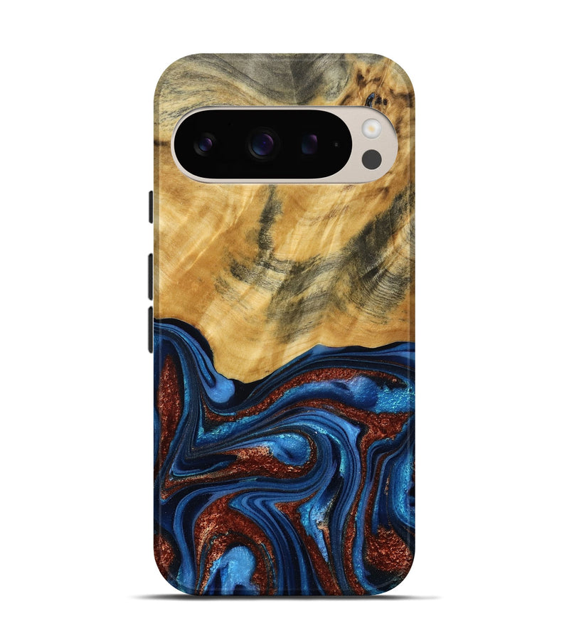 Pixel 9 Wood Live Edge Phone Case - Ian (Teal & Gold, 787965)