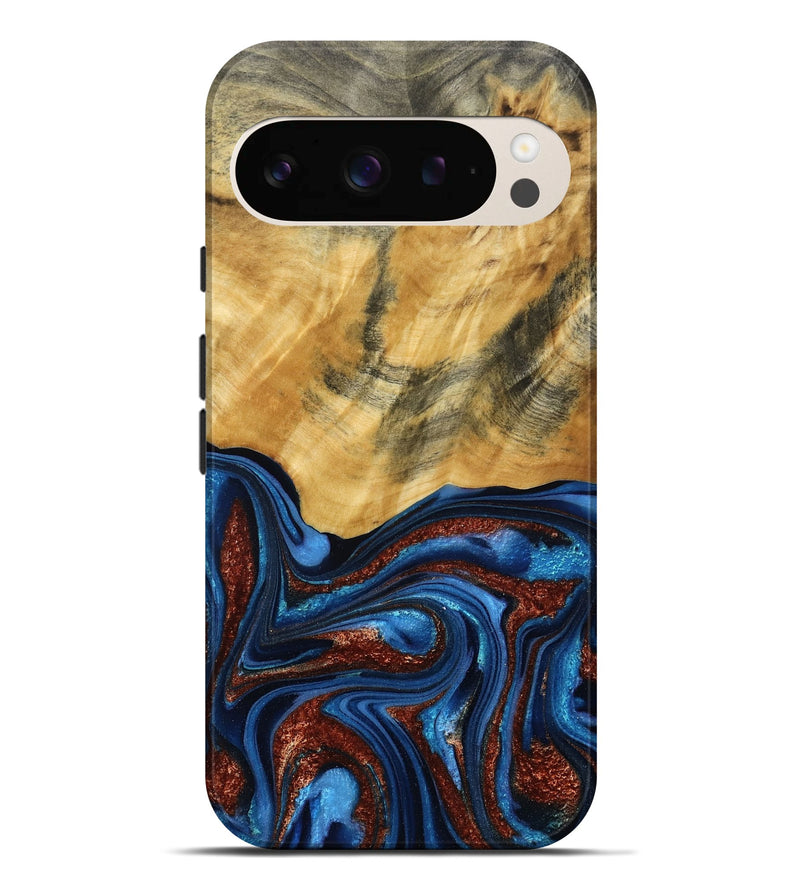 Pixel 9 Pro XL Wood Live Edge Phone Case - Ian (Teal & Gold, 787965)