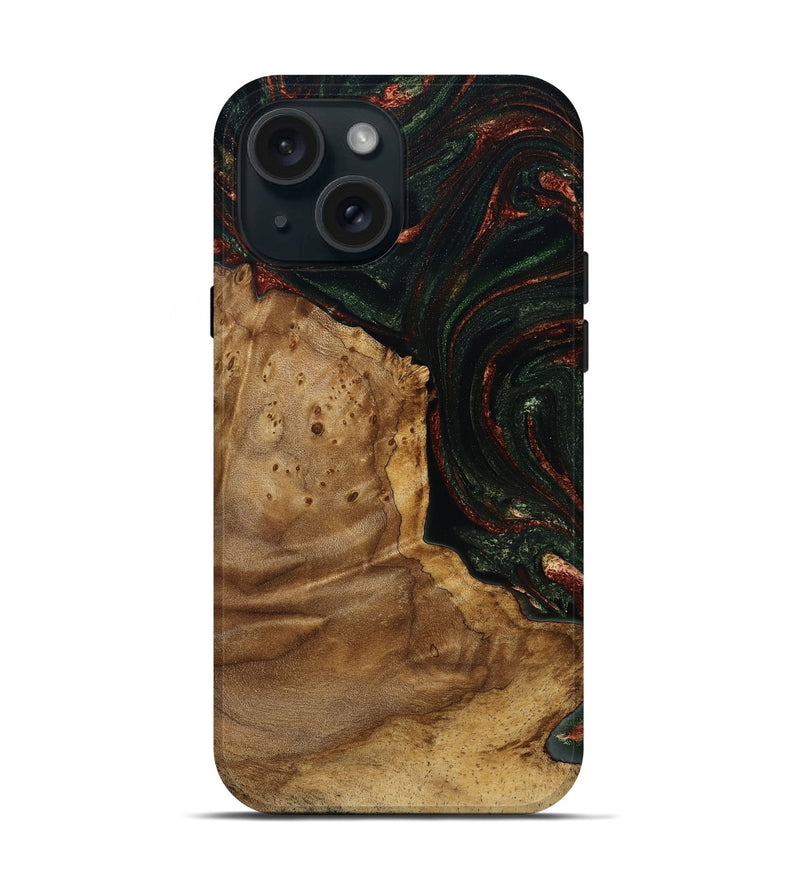 iPhone 15 Wood Live Edge Phone Case - Breana (Green, 787975)