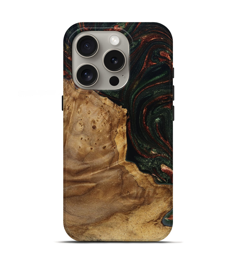 iPhone 16 Pro Wood Live Edge Phone Case - Breana (Green, 787975)