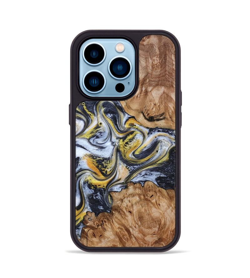 iPhone 14 Pro Wood Phone Case - Mikala (Black & White, 787995)
