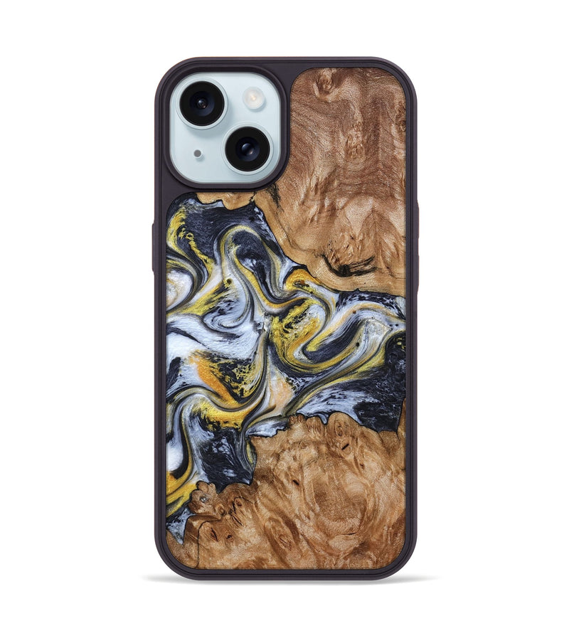 iPhone 15 Wood Phone Case - Mikala (Black & White, 787995)