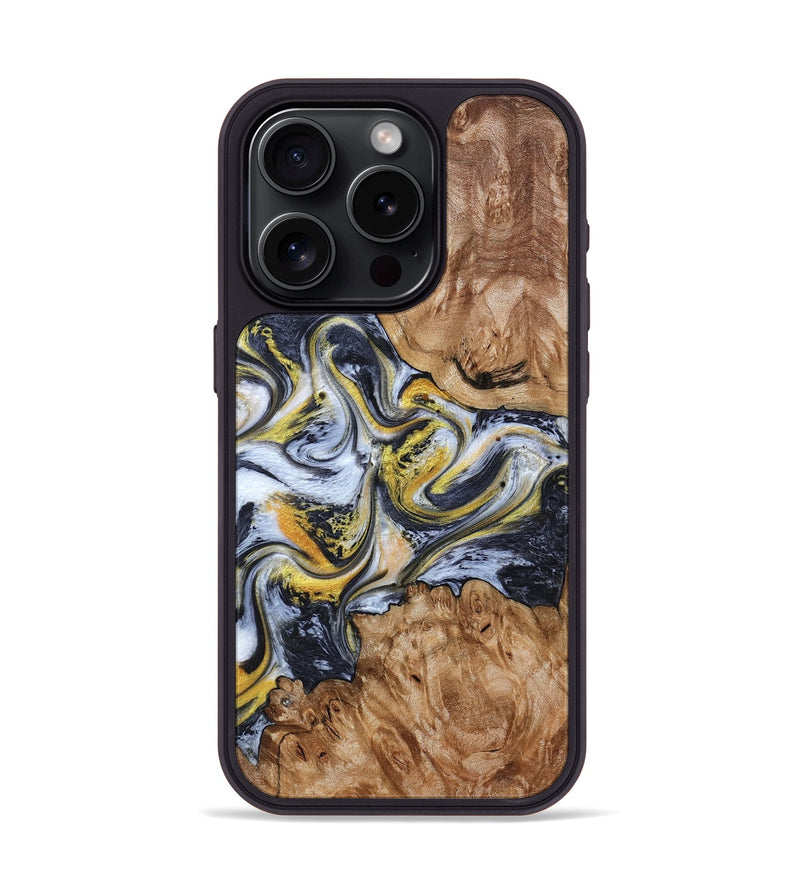 iPhone 15 Pro Wood Phone Case - Mikala (Black & White, 787995)