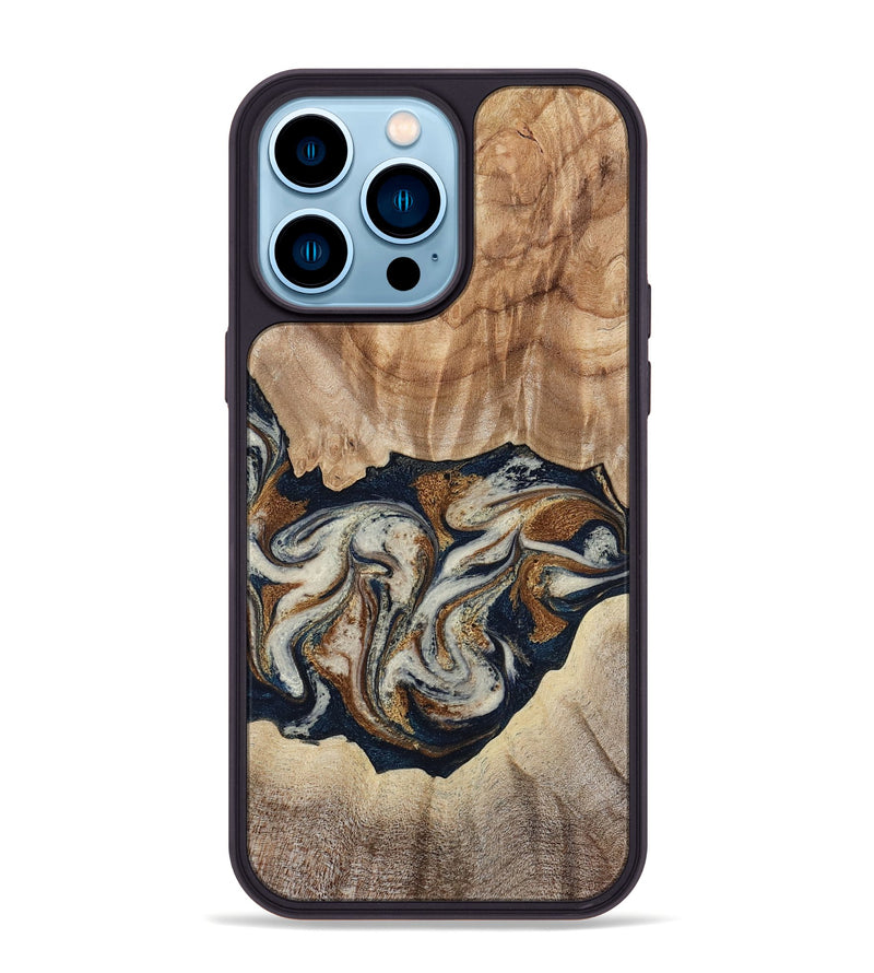 iPhone 14 Pro Max Wood Phone Case - Ole (Teal & Gold, 788011)