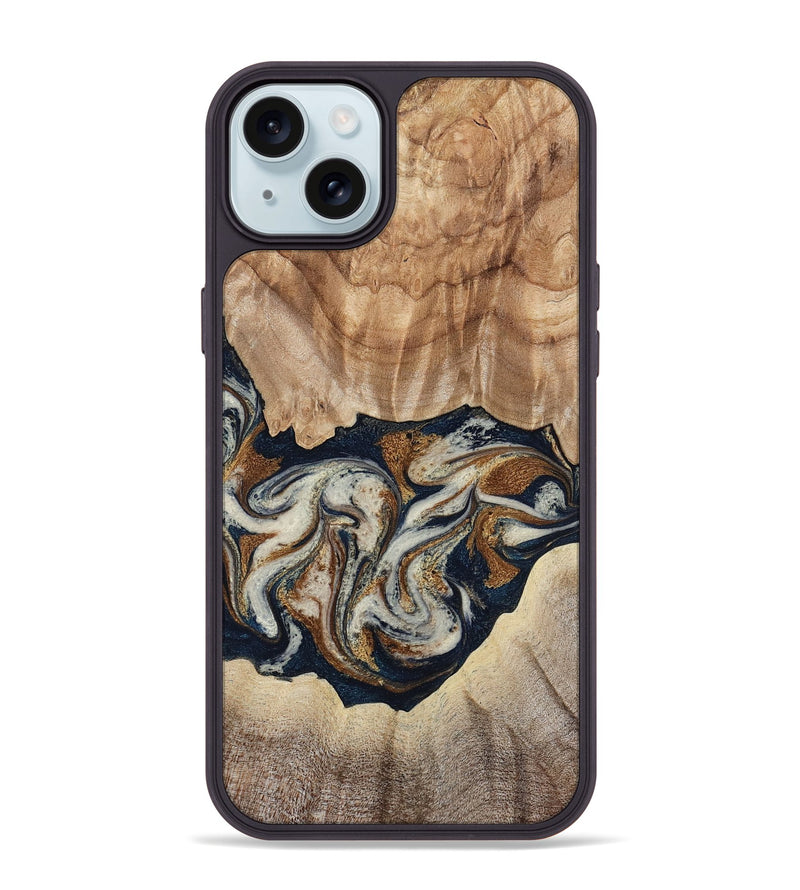 iPhone 15 Plus Wood Phone Case - Ole (Teal & Gold, 788011)