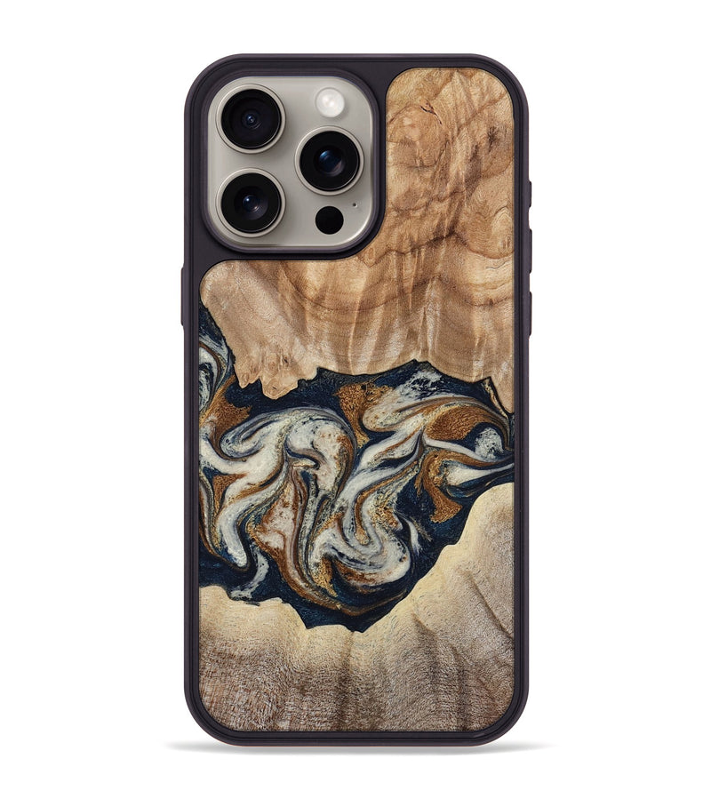 iPhone 15 Pro Max Wood Phone Case - Ole (Teal & Gold, 788011)
