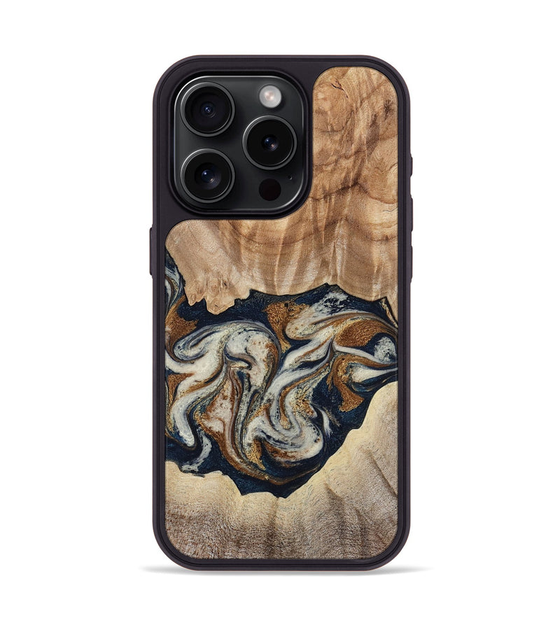 iPhone 15 Pro Wood Phone Case - Ole (Teal & Gold, 788011)