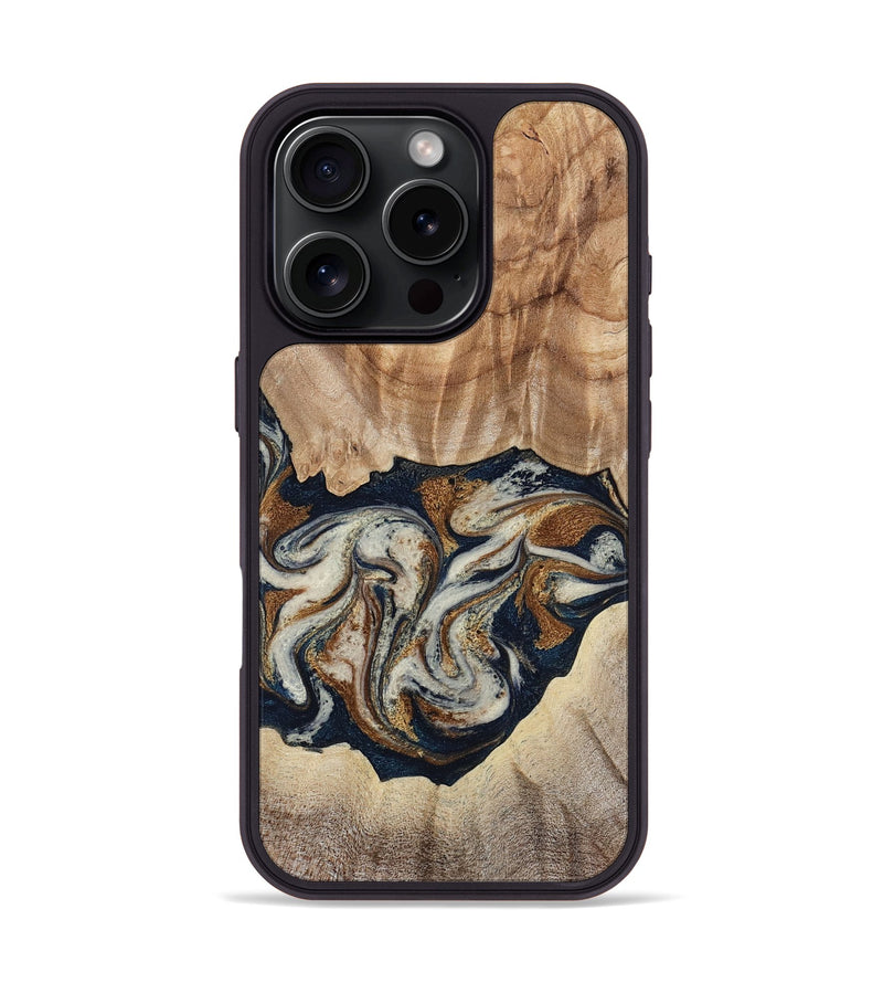 iPhone 16 Pro Wood Phone Case - Ole (Teal & Gold, 788011)