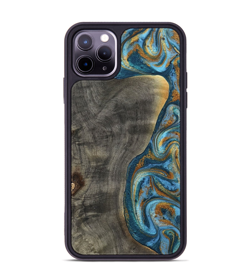 iPhone 11 Pro Max Wood Phone Case - Maryam (Teal & Gold, 788013)
