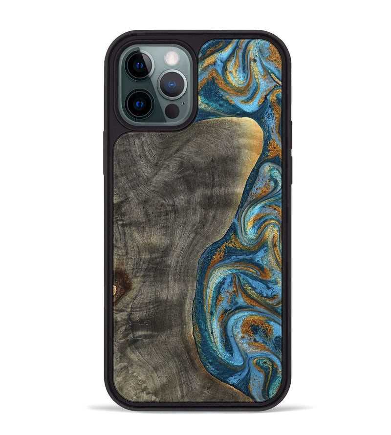 iPhone 12 Pro Max Wood Phone Case - Maryam (Teal & Gold, 788013)