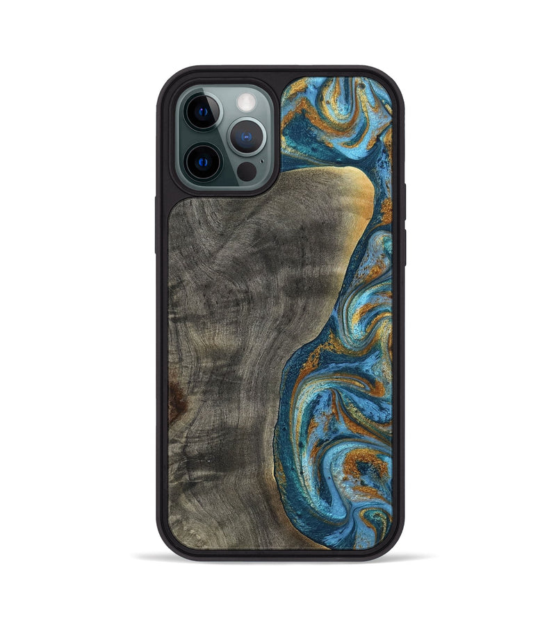 iPhone 12 Pro Wood Phone Case - Maryam (Teal & Gold, 788013)