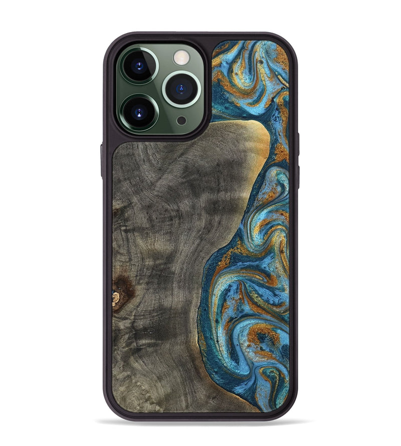 iPhone 13 Pro Max Wood Phone Case - Maryam (Teal & Gold, 788013)