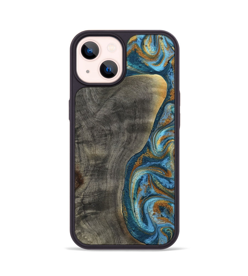 iPhone 14 Wood Phone Case - Maryam (Teal & Gold, 788013)