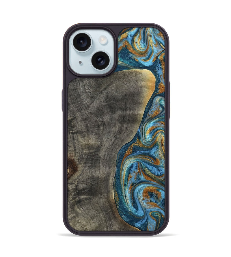 iPhone 15 Wood Phone Case - Maryam (Teal & Gold, 788013)