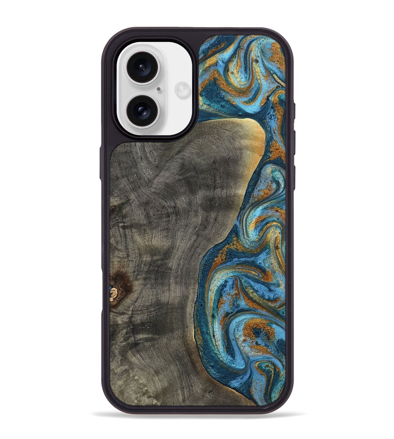 iPhone 16 Plus Wood Phone Case - Maryam (Teal & Gold, 788013)