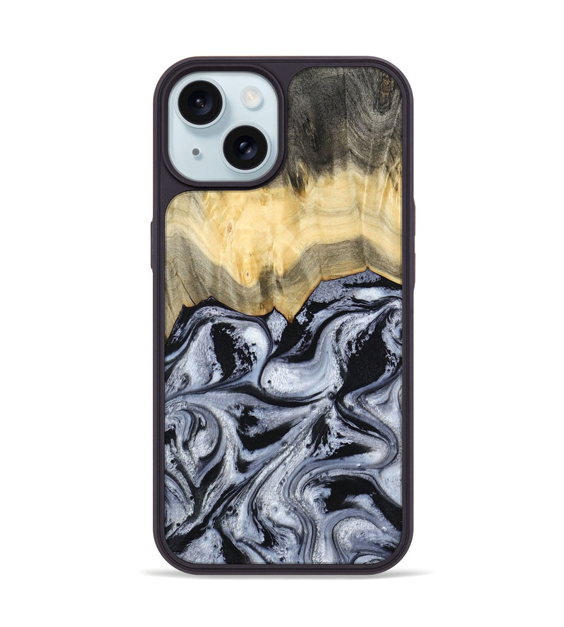 iPhone 15 Wood Phone Case - Krew (Black & White, 788343)