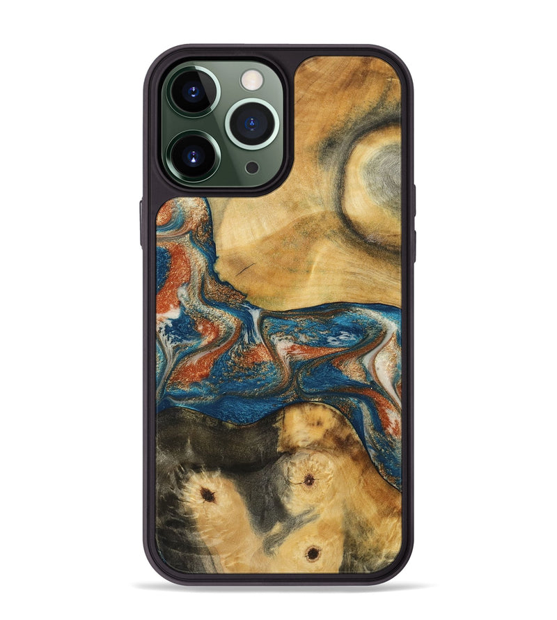 iPhone 13 Pro Max Wood Phone Case - Carmelo (Teal & Gold, 788385)