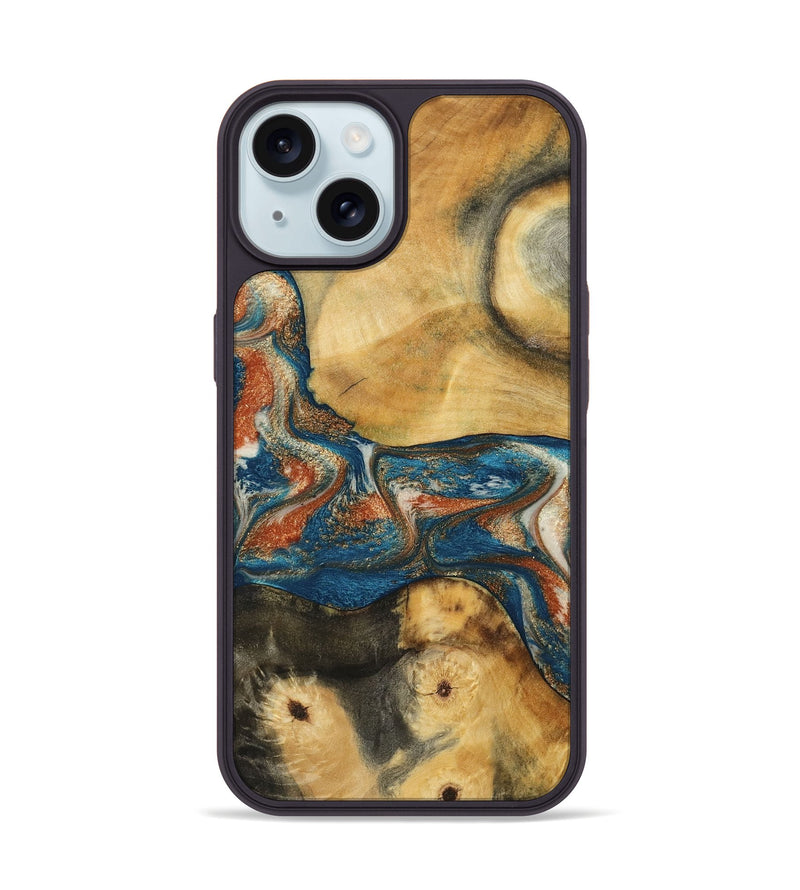 iPhone 15 Wood Phone Case - Carmelo (Teal & Gold, 788385)