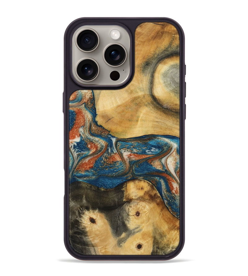 iPhone 16 Pro Max Wood Phone Case - Carmelo (Teal & Gold, 788385)