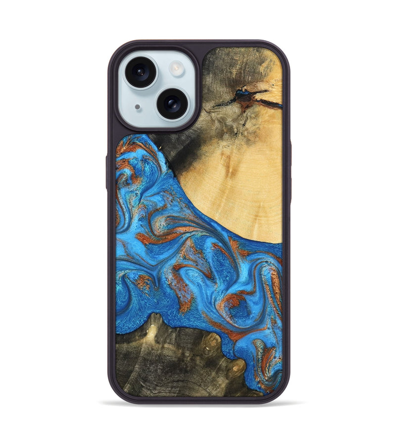 iPhone 15 Wood Phone Case - Donn (Teal & Gold, 788414)