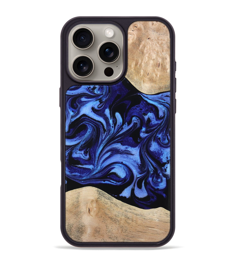 iPhone 16 Pro Max Wood Phone Case - Oral (Blue, 788447)