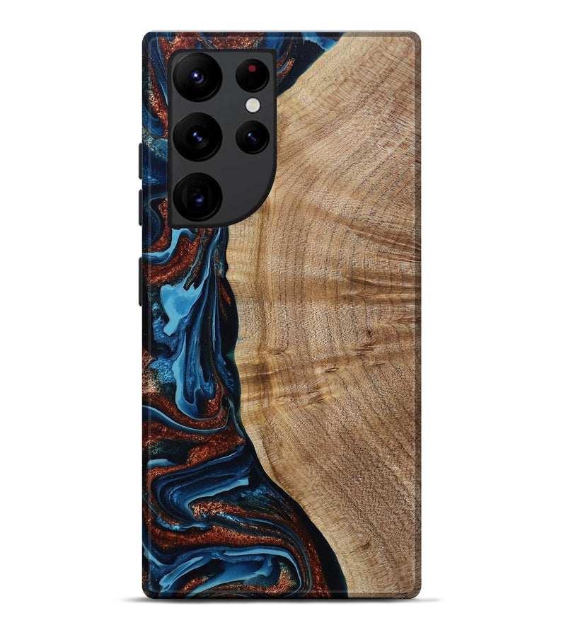 Galaxy S22 Ultra Wood Live Edge Phone Case - Josiah (Teal & Gold, 788625)