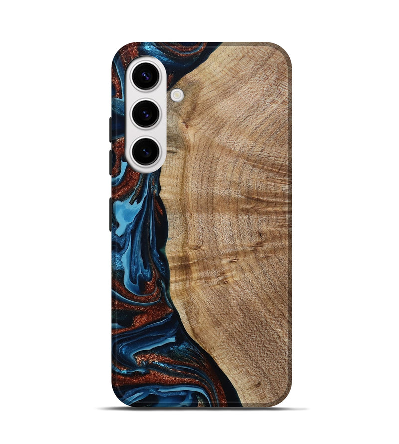 Galaxy S25 Wood Live Edge Phone Case - Josiah (Teal & Gold, 788625)
