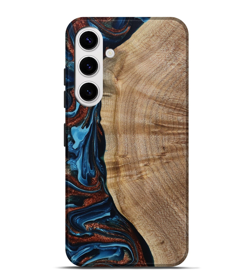Galaxy S25 Plus Wood Live Edge Phone Case - Josiah (Teal & Gold, 788625)