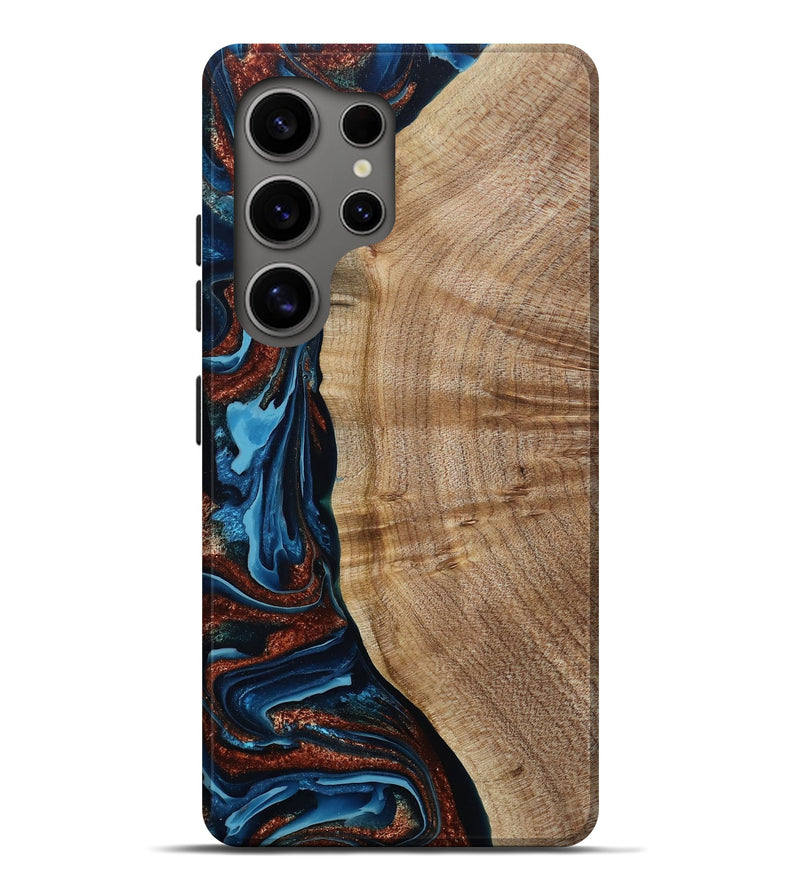 Galaxy S25 Ultra Wood Live Edge Phone Case - Josiah (Teal & Gold, 788625)