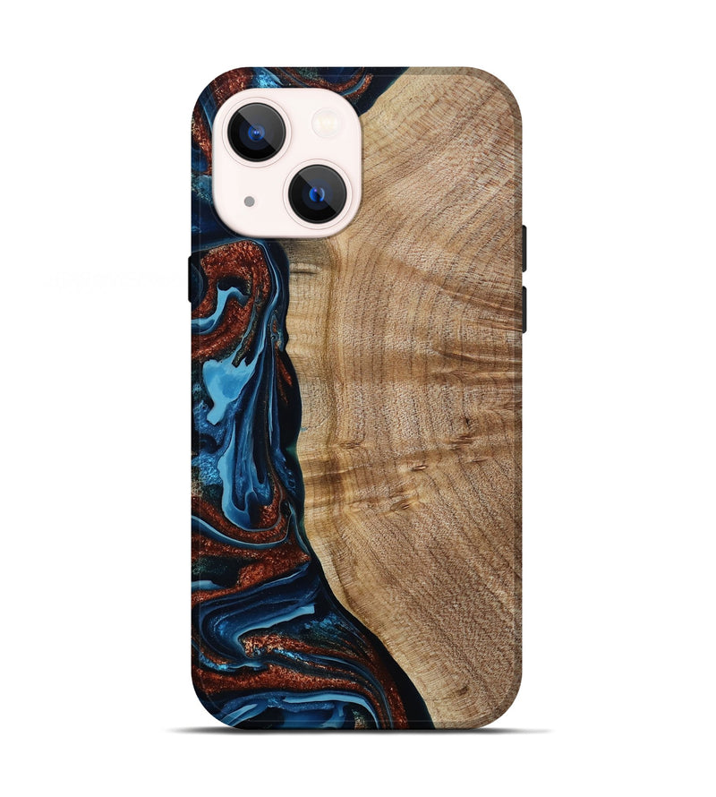 iPhone 13 Wood Live Edge Phone Case - Josiah (Teal & Gold, 788625)