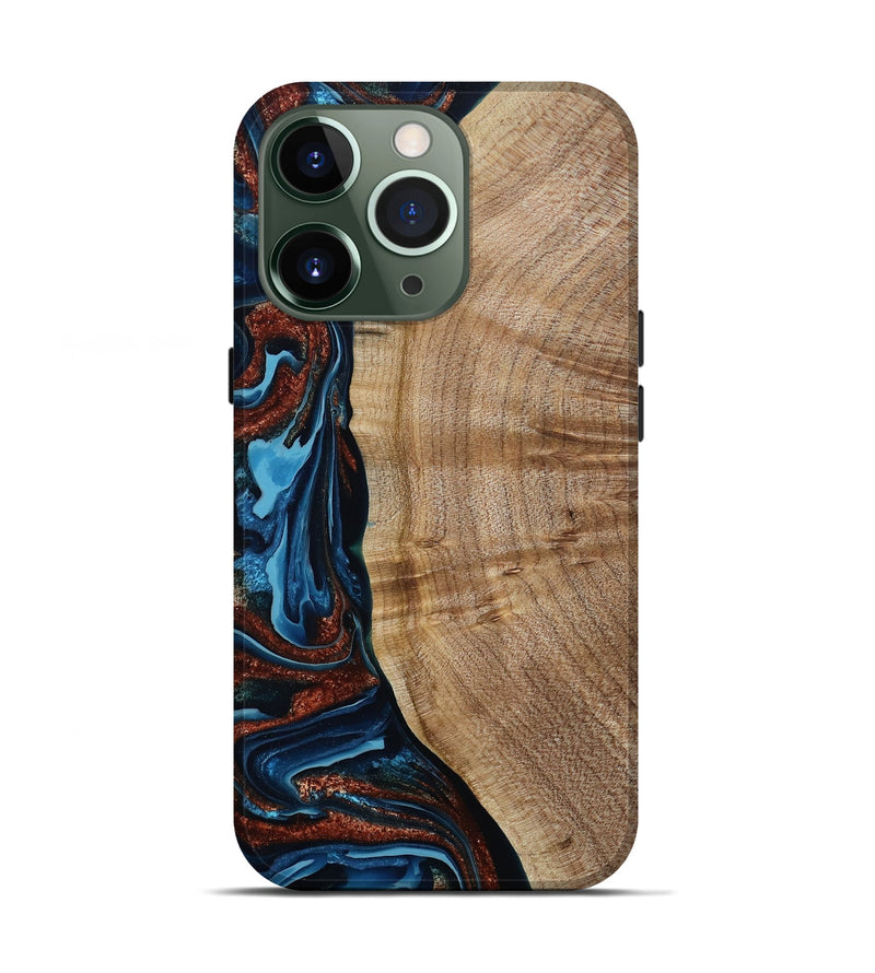 iPhone 13 Pro Wood Live Edge Phone Case - Josiah (Teal & Gold, 788625)