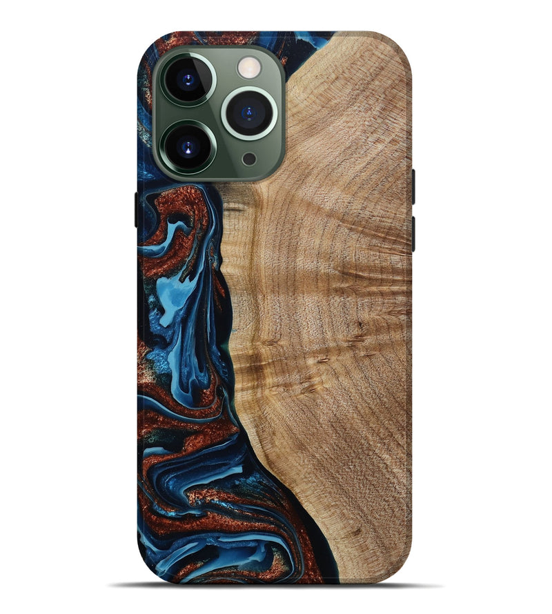 iPhone 13 Pro Max Wood Live Edge Phone Case - Josiah (Teal & Gold, 788625)